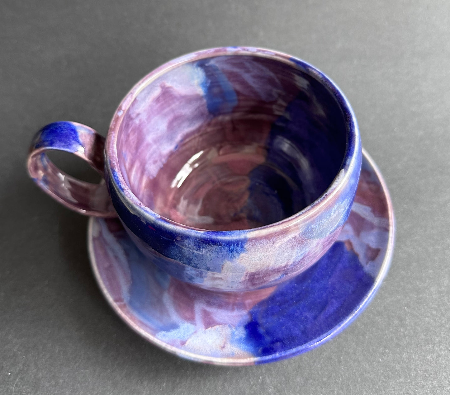 Purple Abstract Large Teacup and Saucer