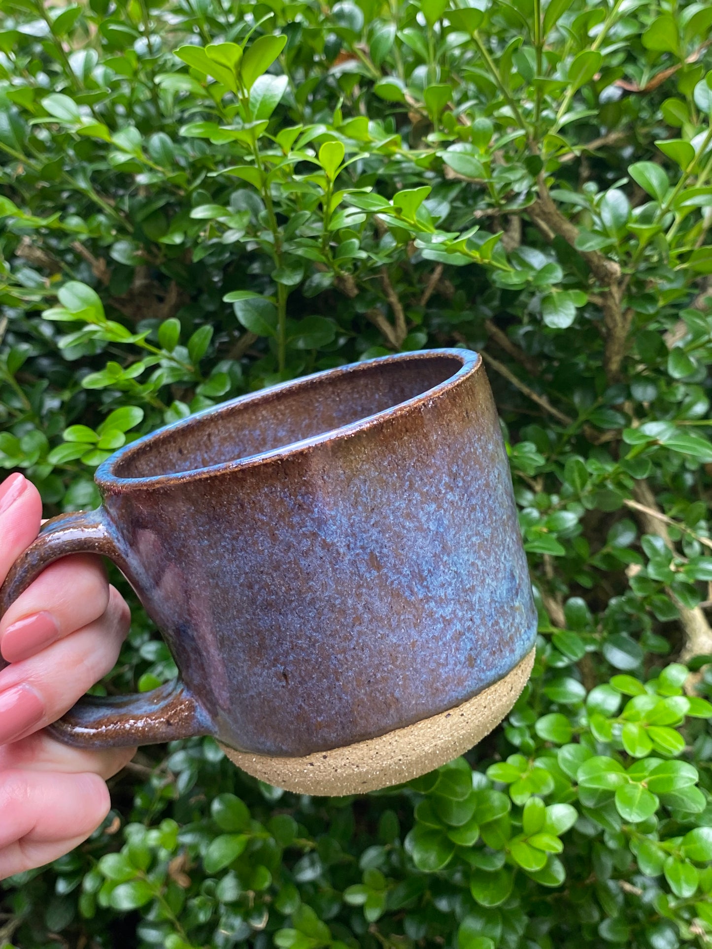 Smoky Blue-Brown Handmade Ceramic Mug (smaller handle)