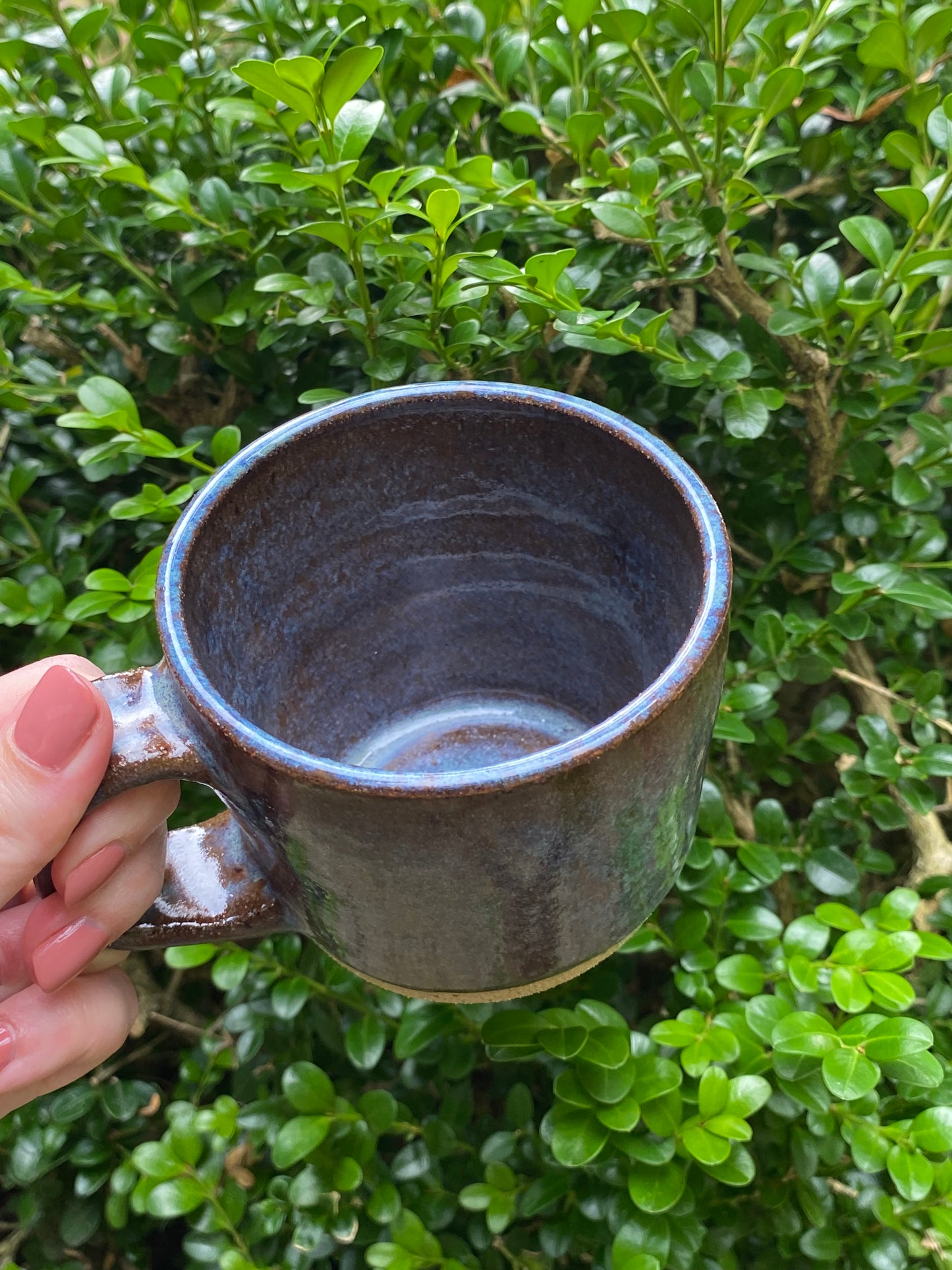 Smoky Blue-Brown Handmade Ceramic Mug (smaller handle)