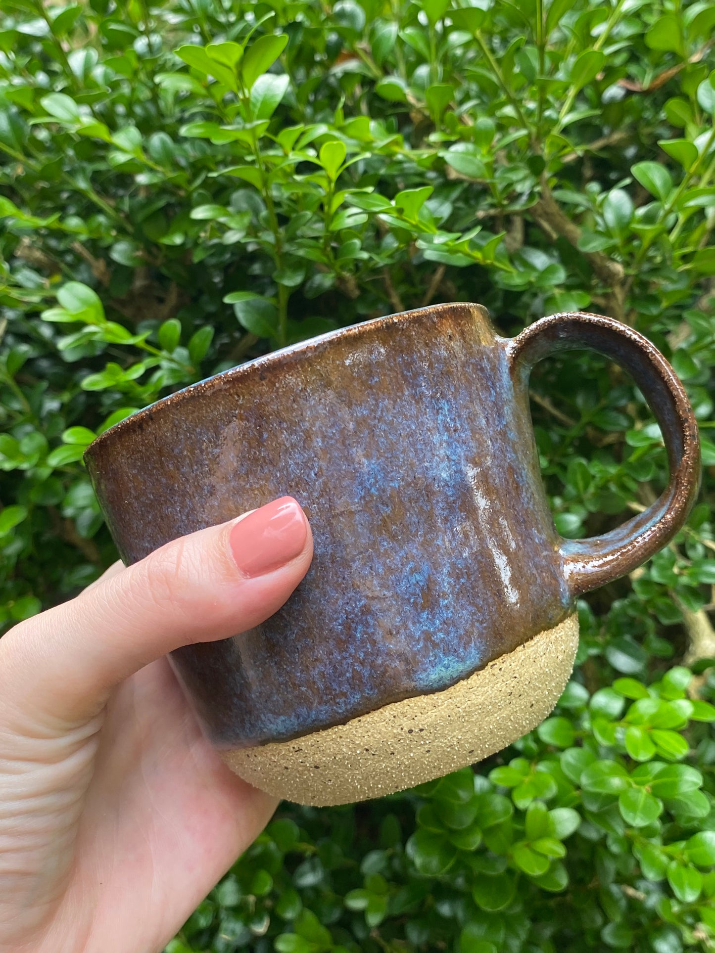 Smoky Blue-Brown Handmade Ceramic Mug (smaller handle)