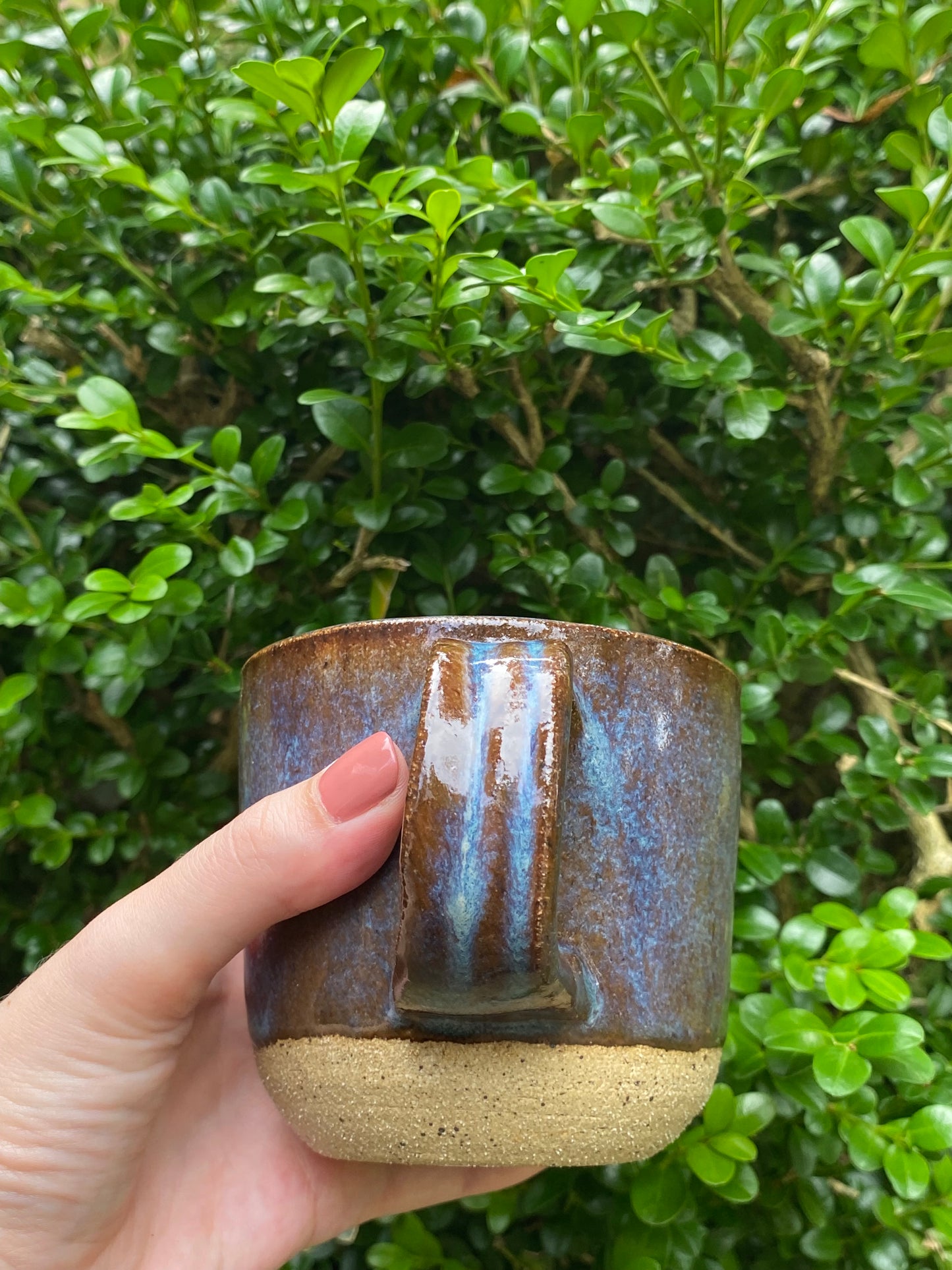 Smoky Blue-Brown Handmade Ceramic Mug (smaller handle)