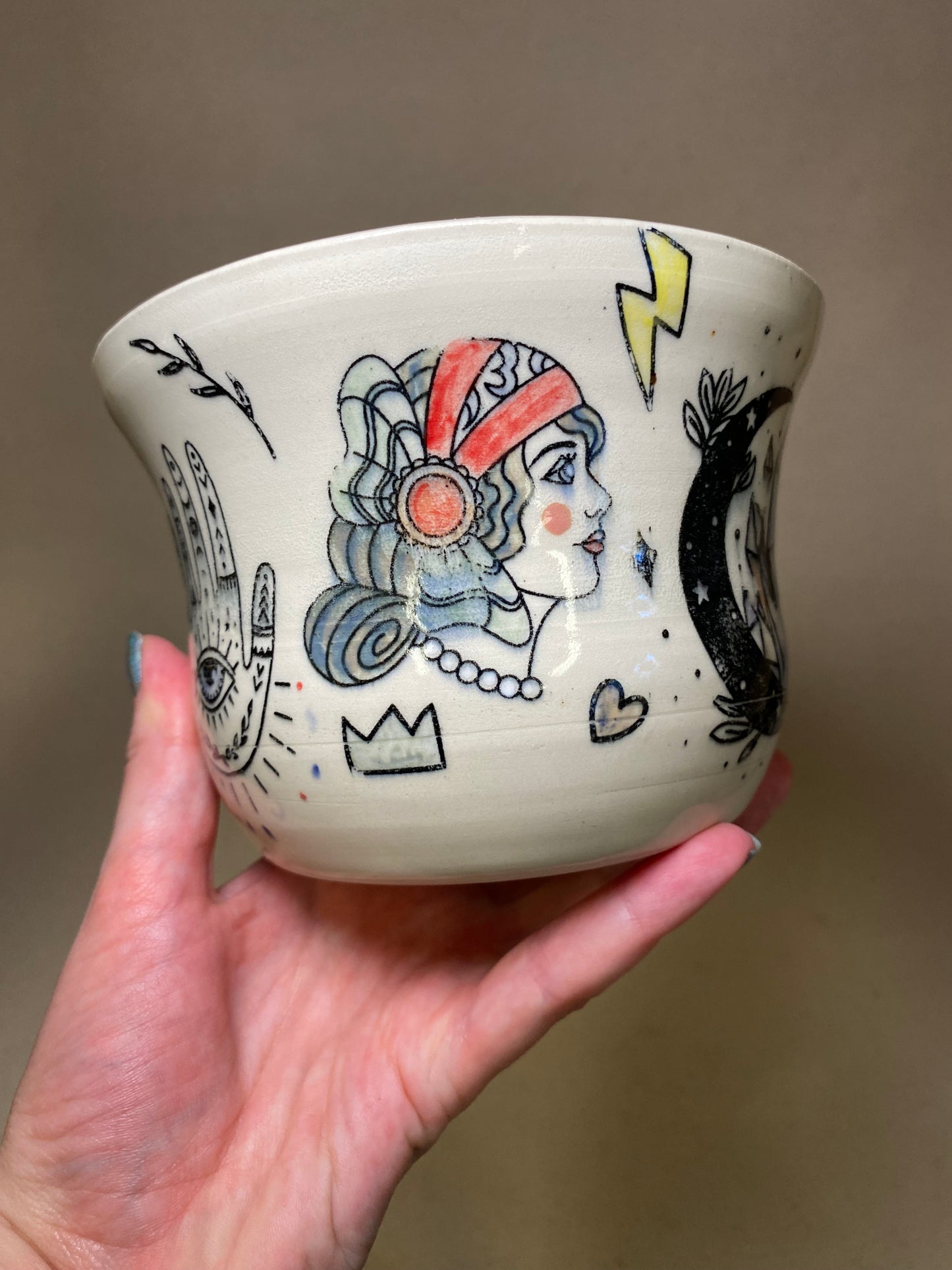 White Clay Tattoo Planter Pot