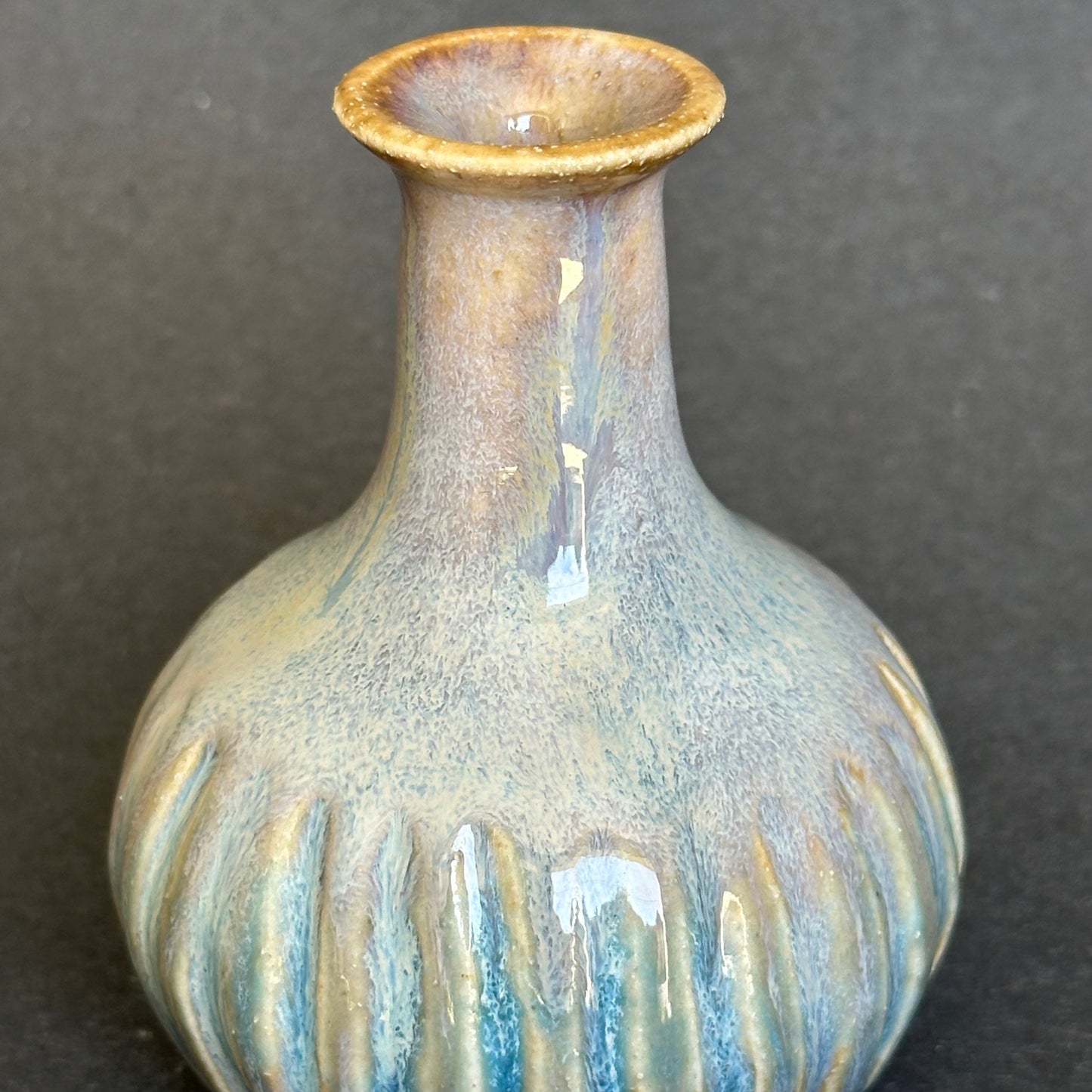 Hand Carved Pale Blue Bud Vase