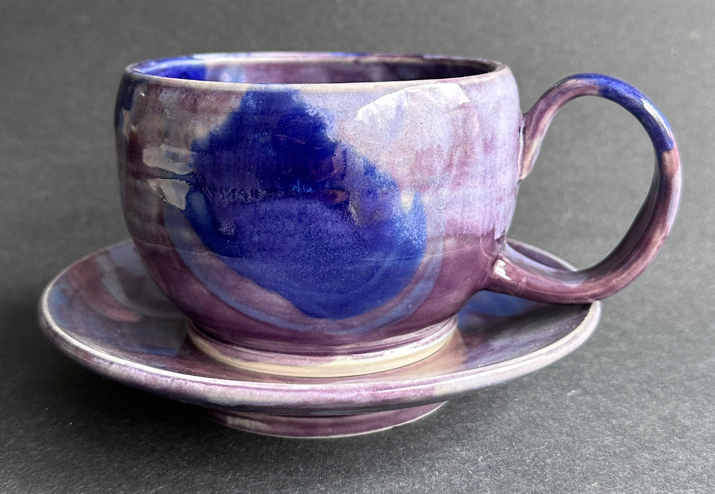Purple Abstract Large Teacup and Saucer
