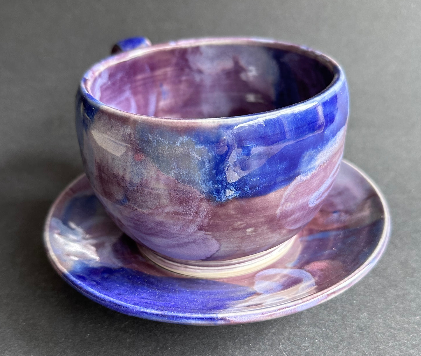 Purple Abstract Large Teacup and Saucer