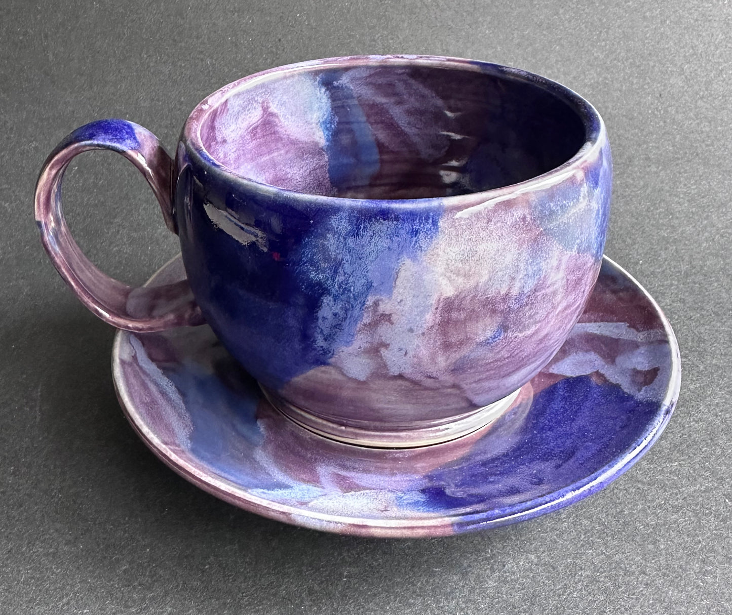 Purple Abstract Large Teacup and Saucer