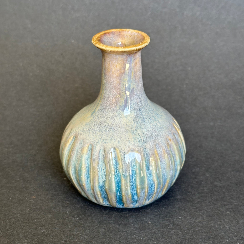 Hand Carved Pale Blue Bud Vase