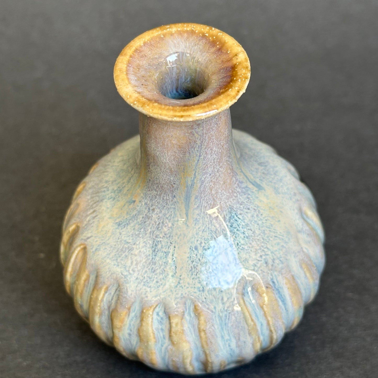 Hand Carved Pale Blue Bud Vase