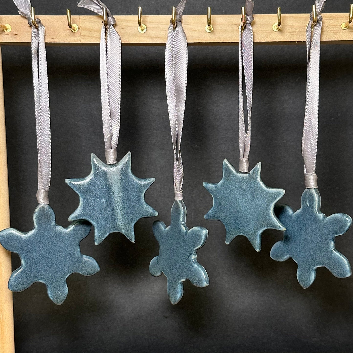Set of 5 Matte Blue Snowflake Ornaments
