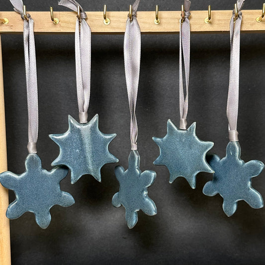 Set of 5 Matte Blue Snowflake Ornaments
