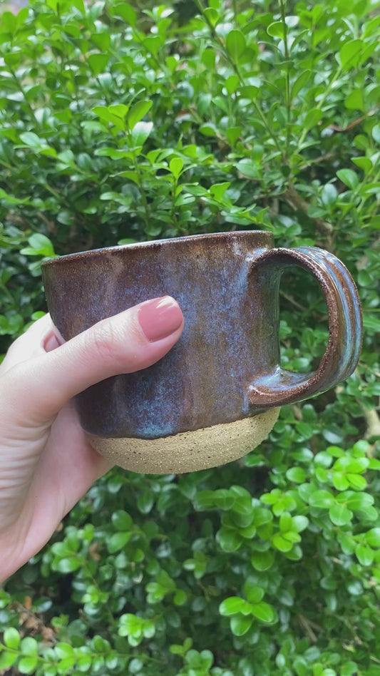Smoky Blue-Brown Handmade Ceramic Mug (smaller handle)